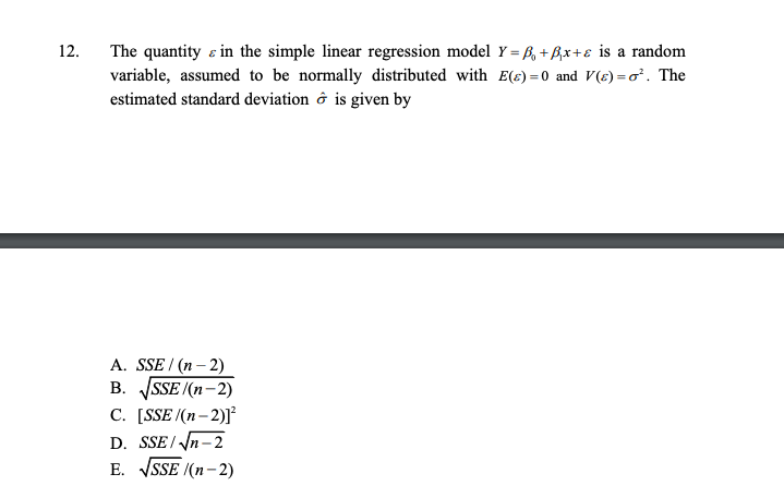 12 The Quantity E In The Simple Linear Regression Chegg Com