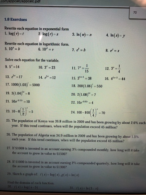 Solved Com Appcalc Appcalc Pdf 1 8 Exercises Rewrite Eac Chegg Com