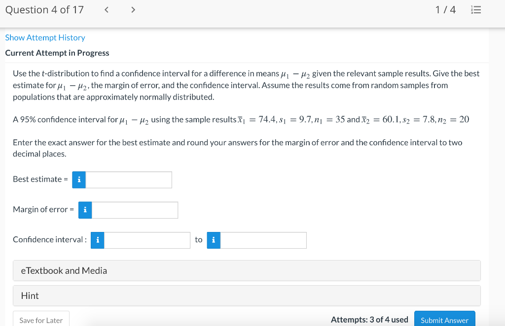Solved Question 4 of 17 1/4 Show Attempt History Current | Chegg.com
