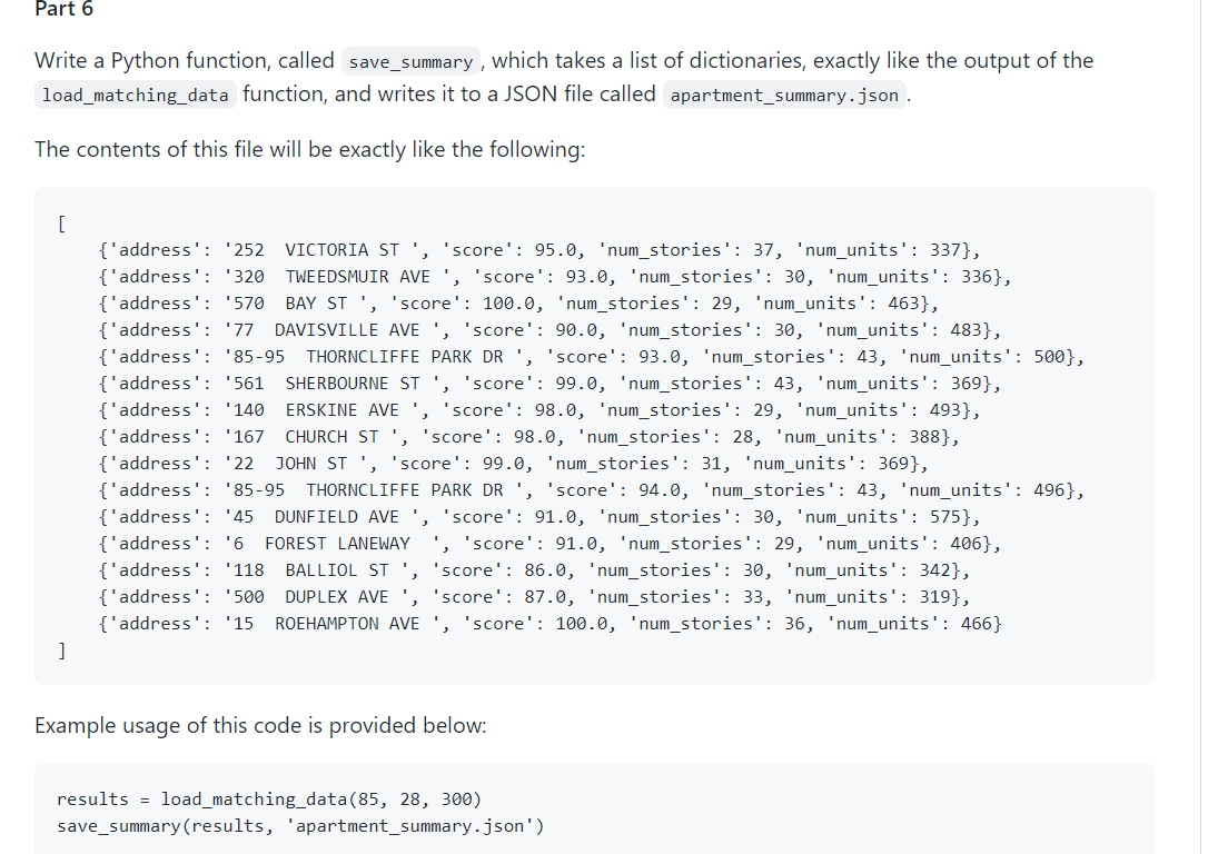 Part 6 Write a Python function, called save_summary, | Chegg.com