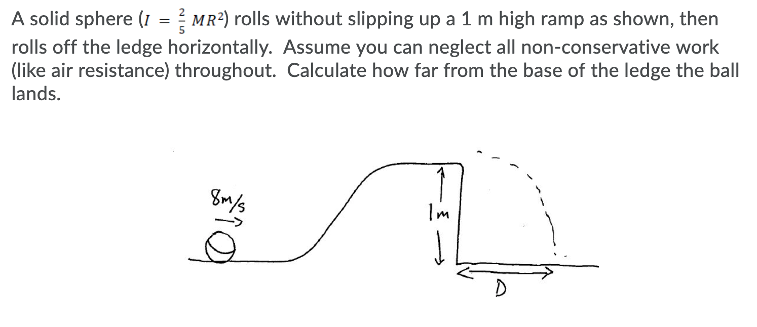 Solved A solid sphere (1 = MR2) rolls without slipping up a | Chegg.com