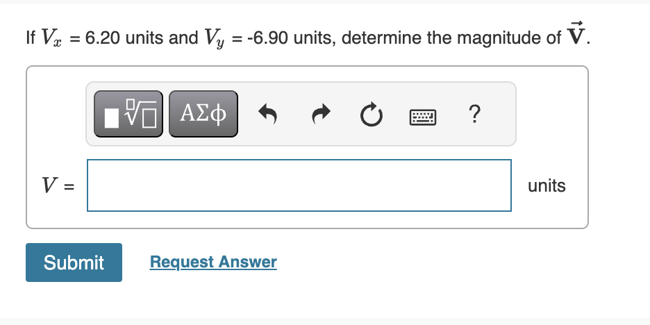 V Unit Solved If Vx=6.20 units and Vy=-6.90 units, determine the | Chegg.com