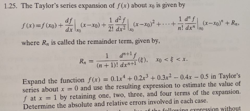 Solved 1.25. The Taylor's series expansion of f(x) about xo | Chegg.com