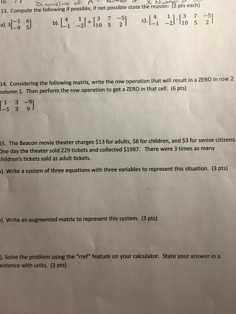 Solved Dimenslons of X Number of 13. Compute the following | Chegg.com