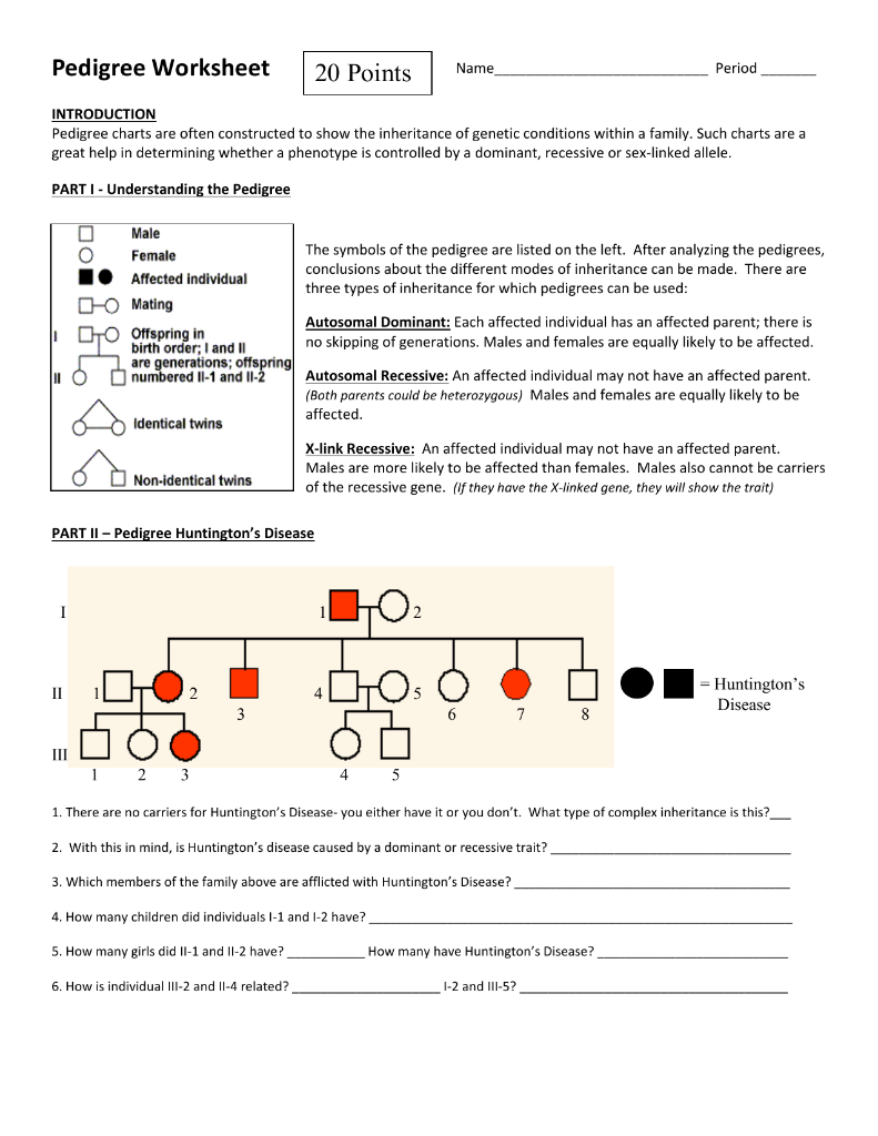 Genetics Pedigree Worksheet Answers 0361