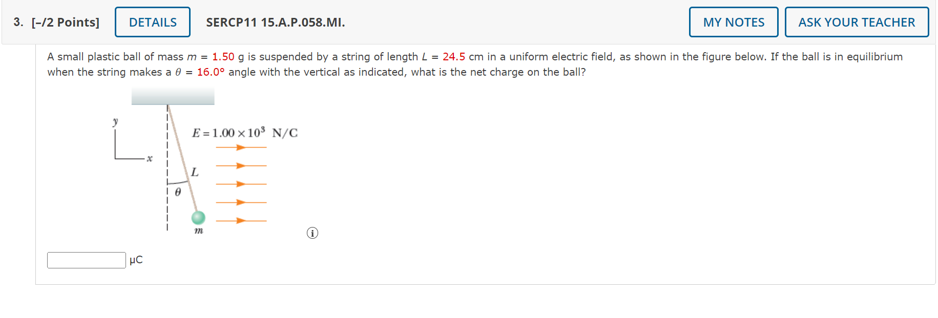 Solved A small plastic ball of mass m=1.50 g is suspended by