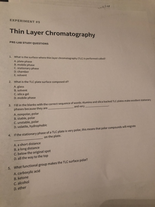 Solved alu EXPERIMENT 5 Thin Layer Chromatography PRELAB
