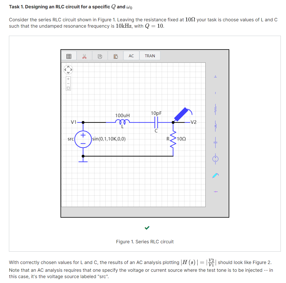 Solved Task 1. Designing an RLC circuit for a specific and | Chegg.com