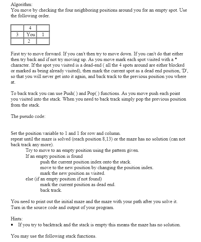 Solved Write a program to solve an 8 X 13 maze. The maze is