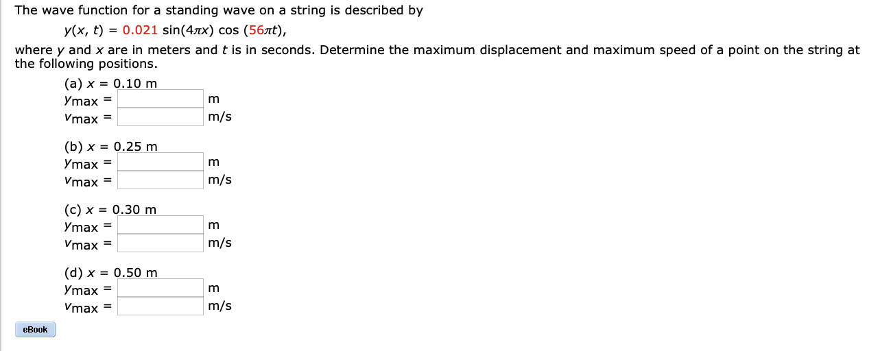 Solved The wave function for a standing wave on a string is | Chegg.com