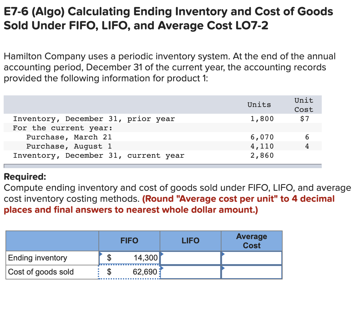 Solved E76 (Algo) Calculating Ending Inventory and Cost of