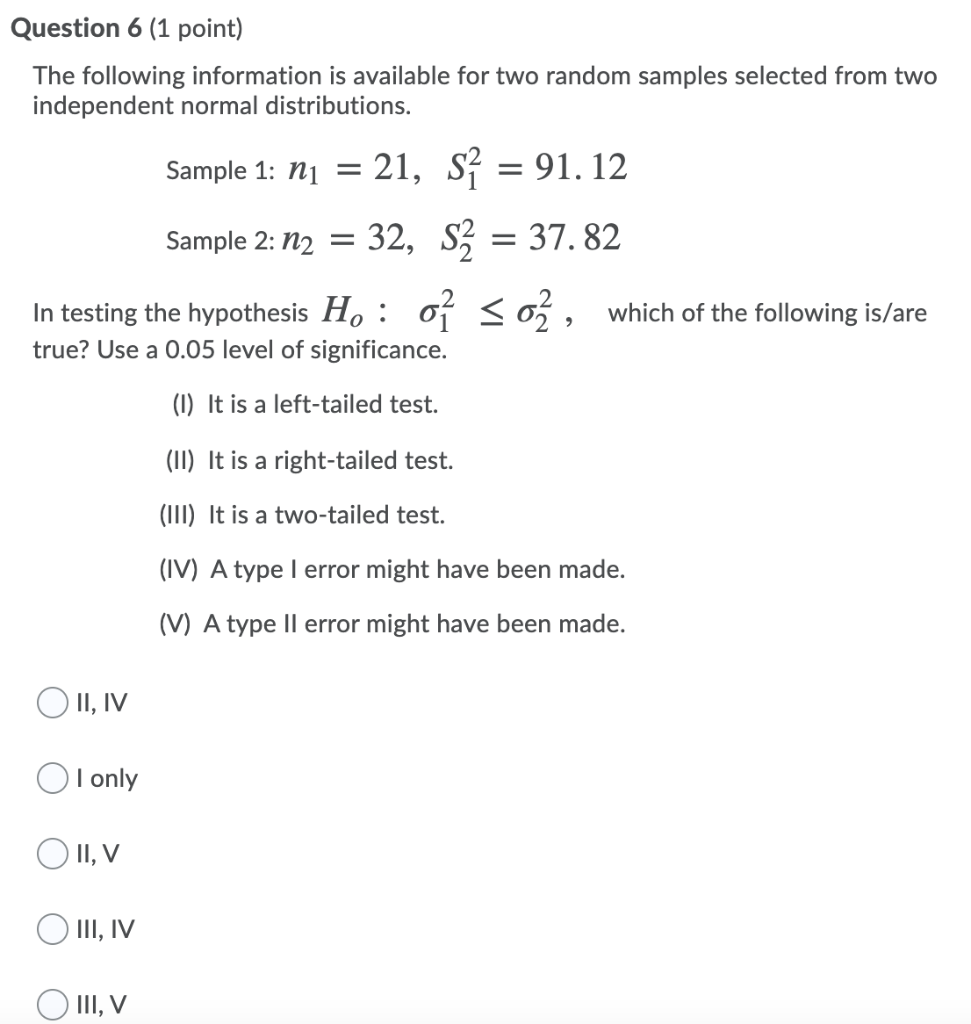 Solved Question 6 1 Point The Following Information Is