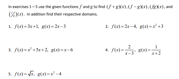 In Exercises 1 5 Use The Given Functions F And G To Chegg Com