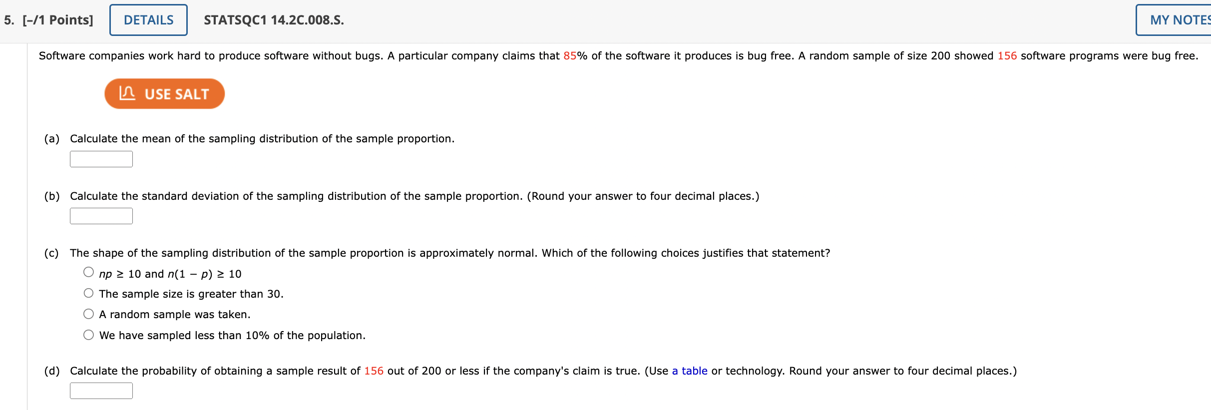 Solved (a) Calculate the mean of the sampling distribution | Chegg.com