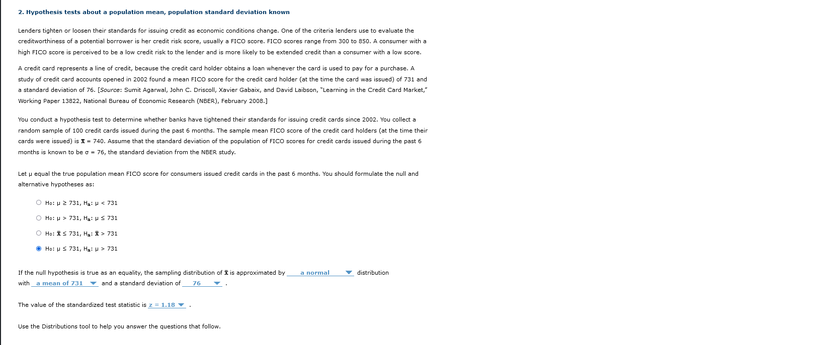 hypothesis tests of a population mean