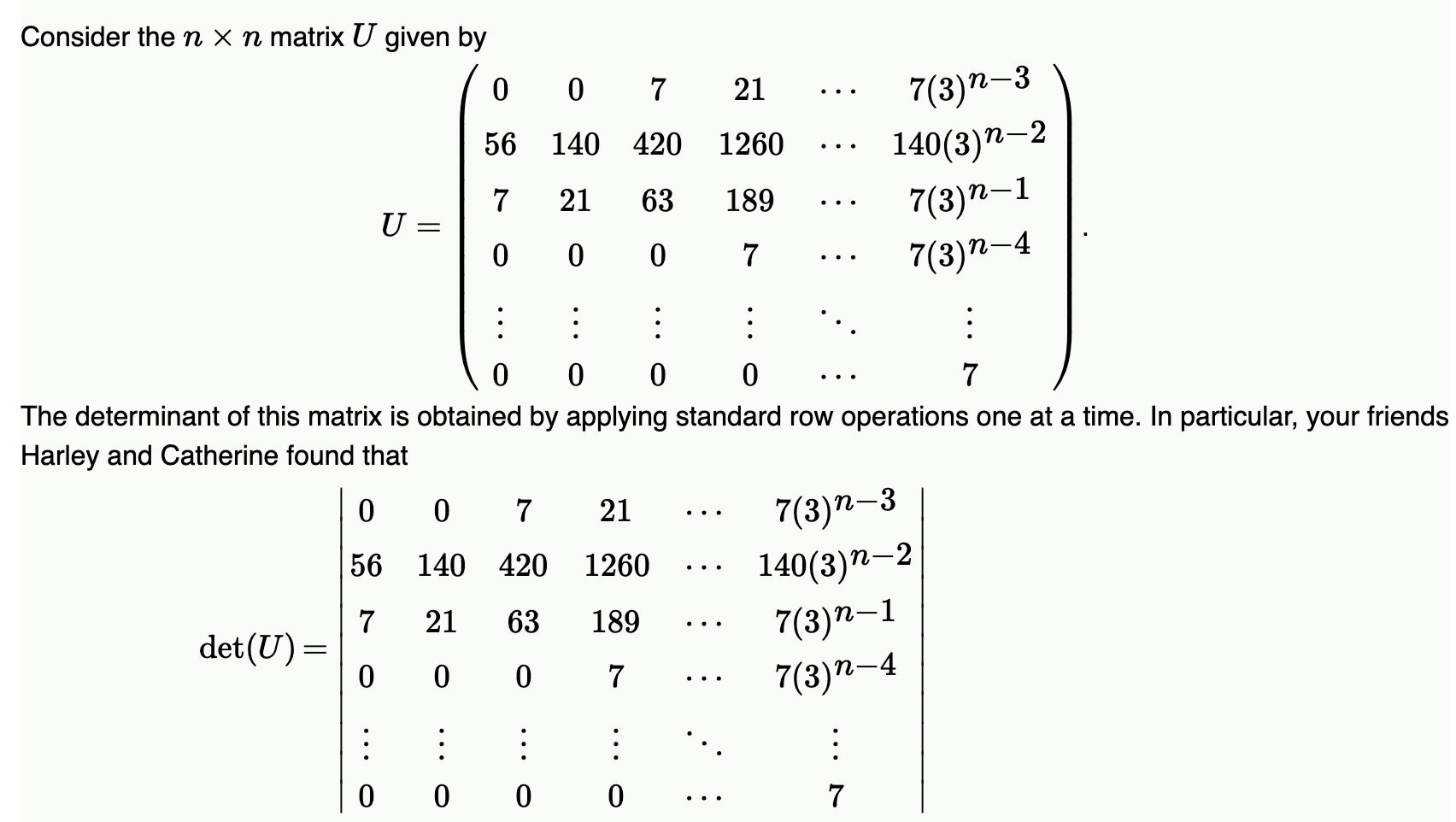 Solved Consider The N×n Matrix U Given By 