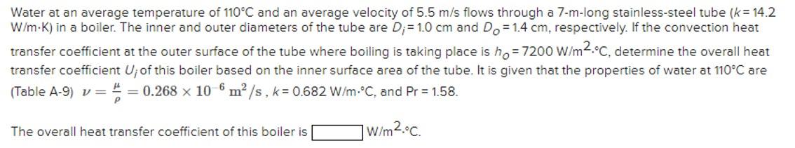 Solved Water at an average temperature of 110°C and an | Chegg.com