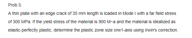 Solved Prob 3. A thin plate with an edge crack of 35 mm | Chegg.com
