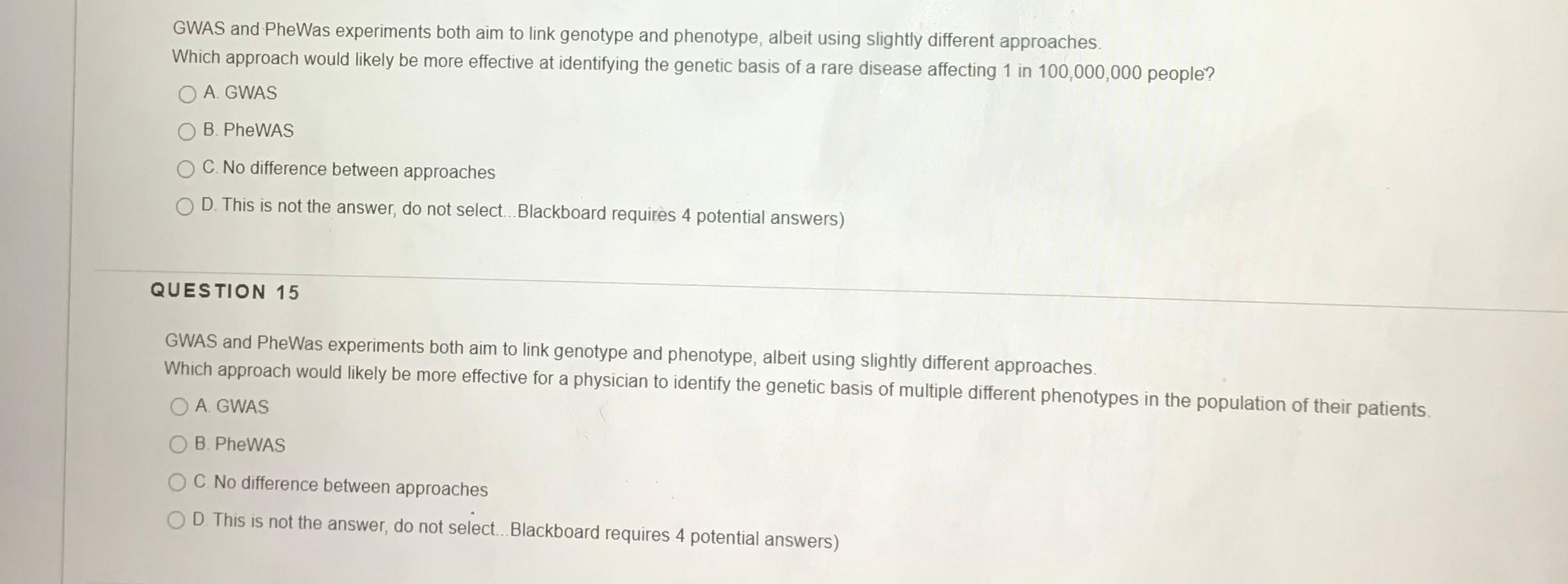 Solved GWAS and PheWas experiments both aim to link genotype | Chegg.com