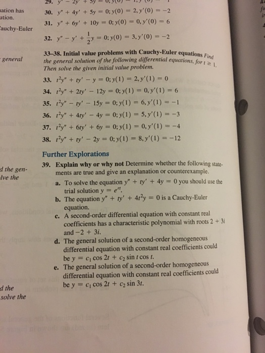 Solved ation has 30.+ 4y 5y 0: y(O) 2,y'(0)2 fiu tion. 31, | Chegg.com