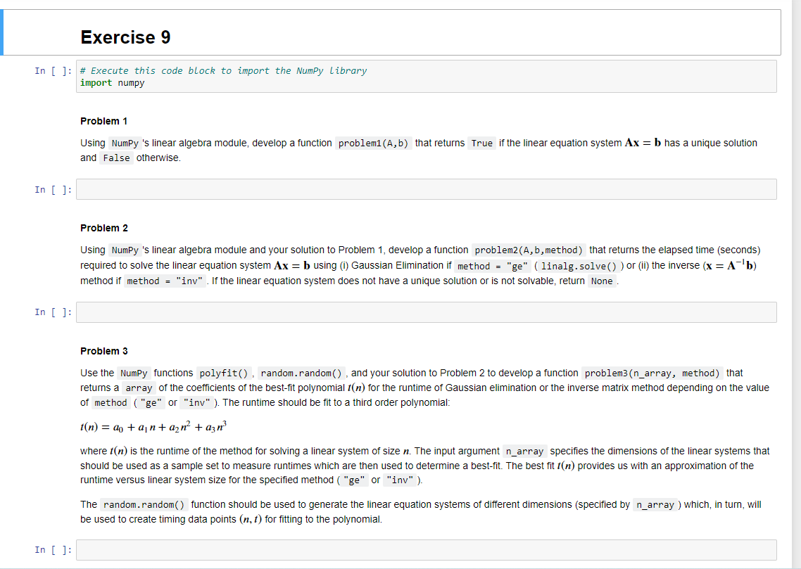 Solved Problem 1 Using NumPy 's Linear Algebra Module, | Chegg.com