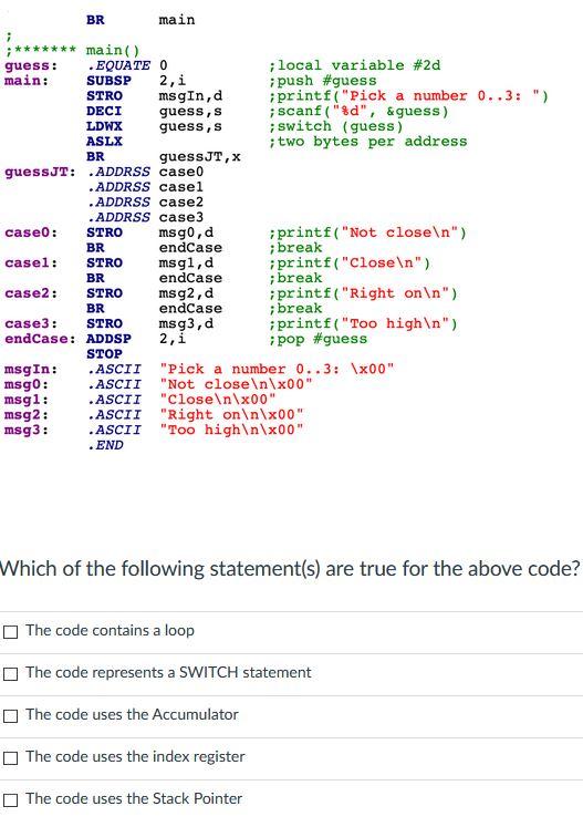 Solved BR main main() guess: EQUATE O ;local variable #2d | Chegg.com