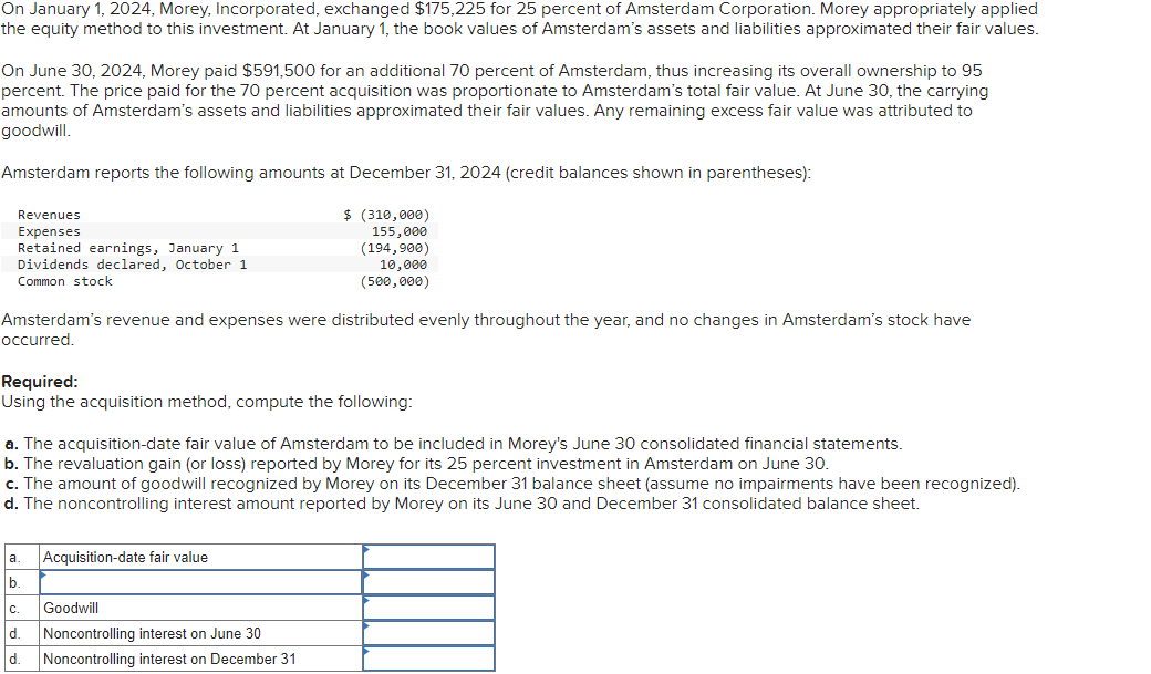 Solved On January 1, 2024, Morey, Incorporated, exchanged