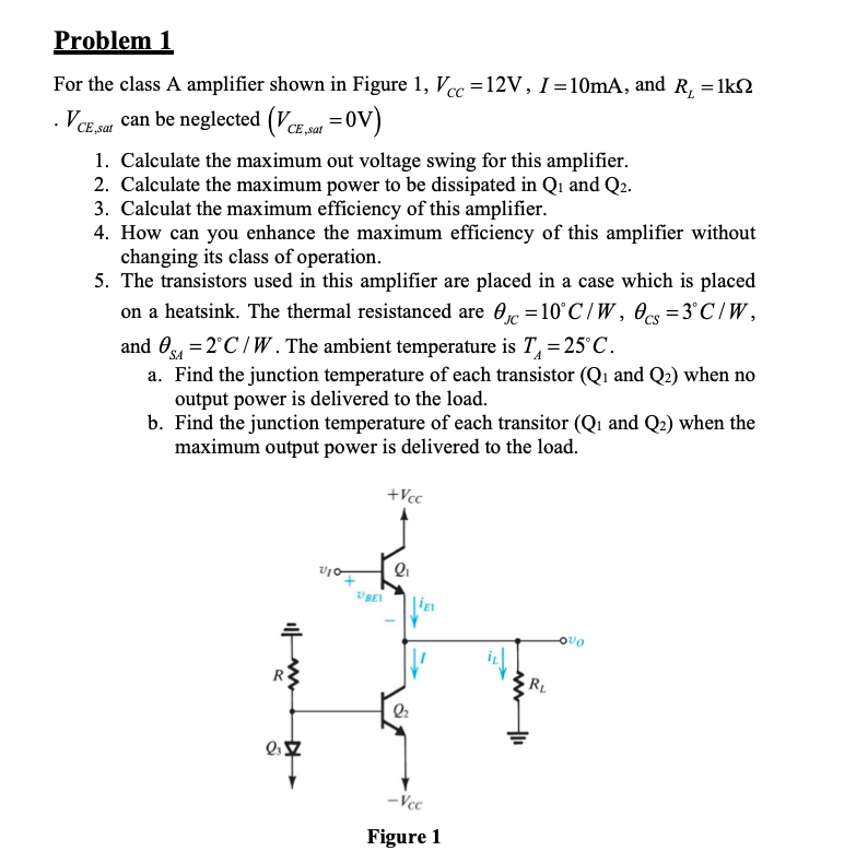 Solved Problem 1 For the class A amplifier shown in Figure | Chegg.com