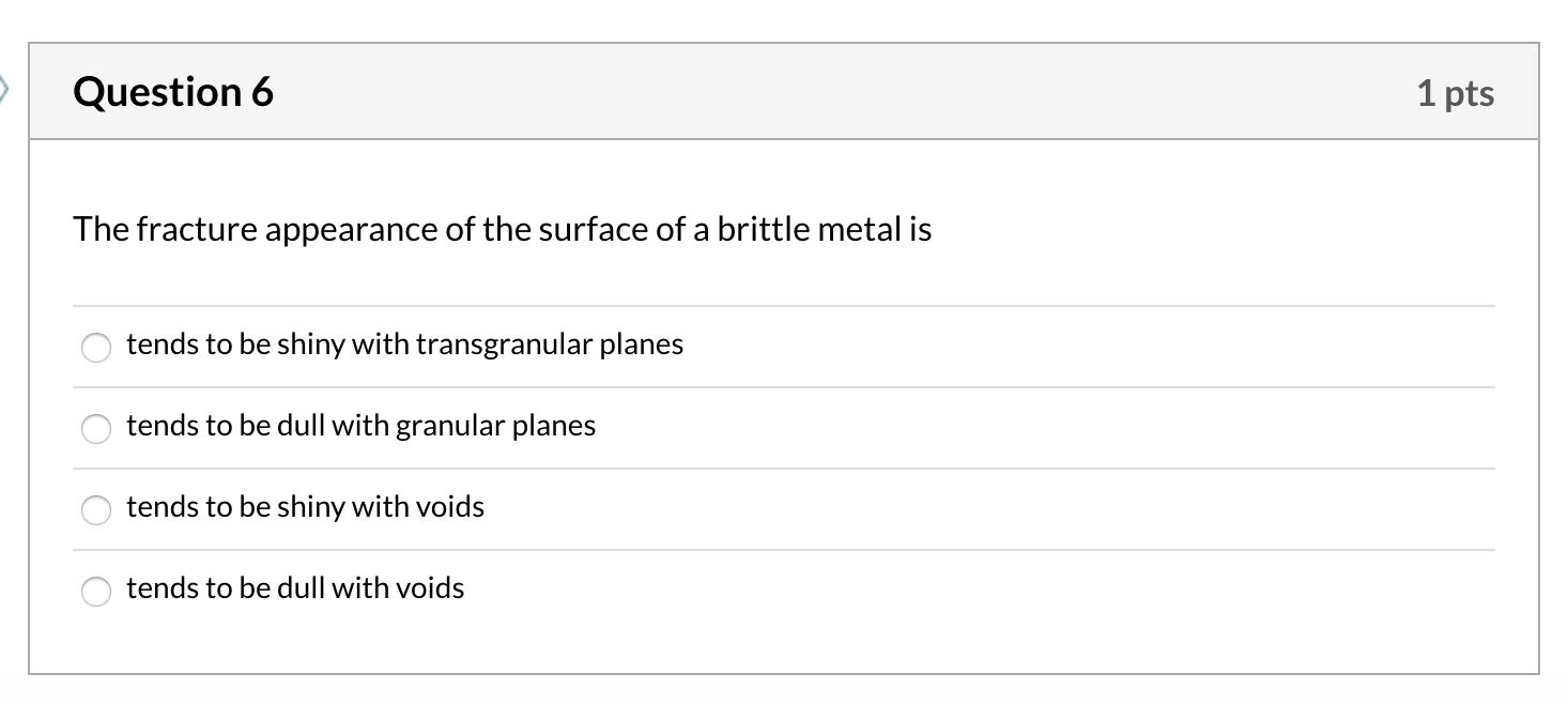 Solved Question 6 1 pts The fracture appearance of the