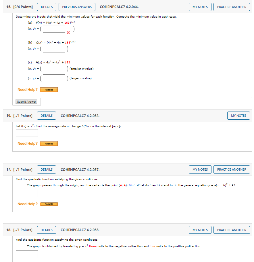 Solved 15. (0/4 Points] DETAILS PREVIOUS ANSWERS COHENPCALC7 | Chegg.com