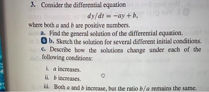 Solved 3. Consider The Differential Equation Dy/dt-ay +b, | Chegg.com