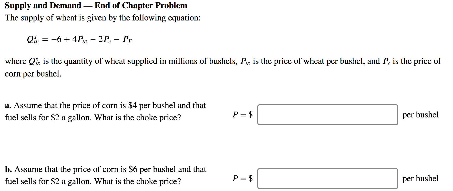 Solved Supply and Demand — End of Chapter Problem The supply | Chegg.com