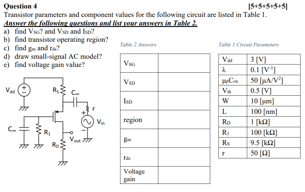 Solved Question 4 (5+5+5+5+5] Transistor parameters and | Chegg.com