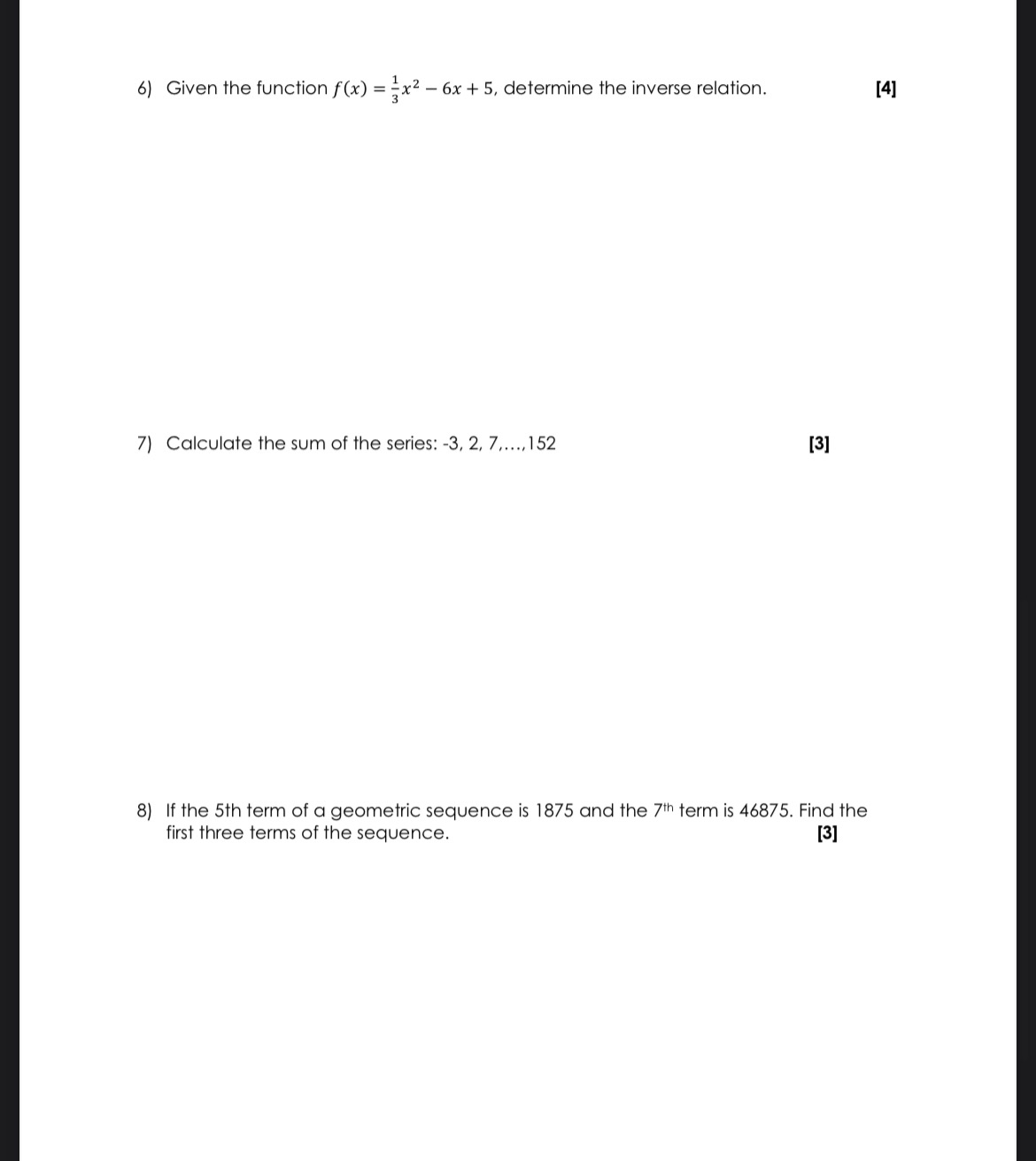 Solved 6) Given the function \\( f(x)=\\frac{1}{3} x^{2}-6 | Chegg.com ...