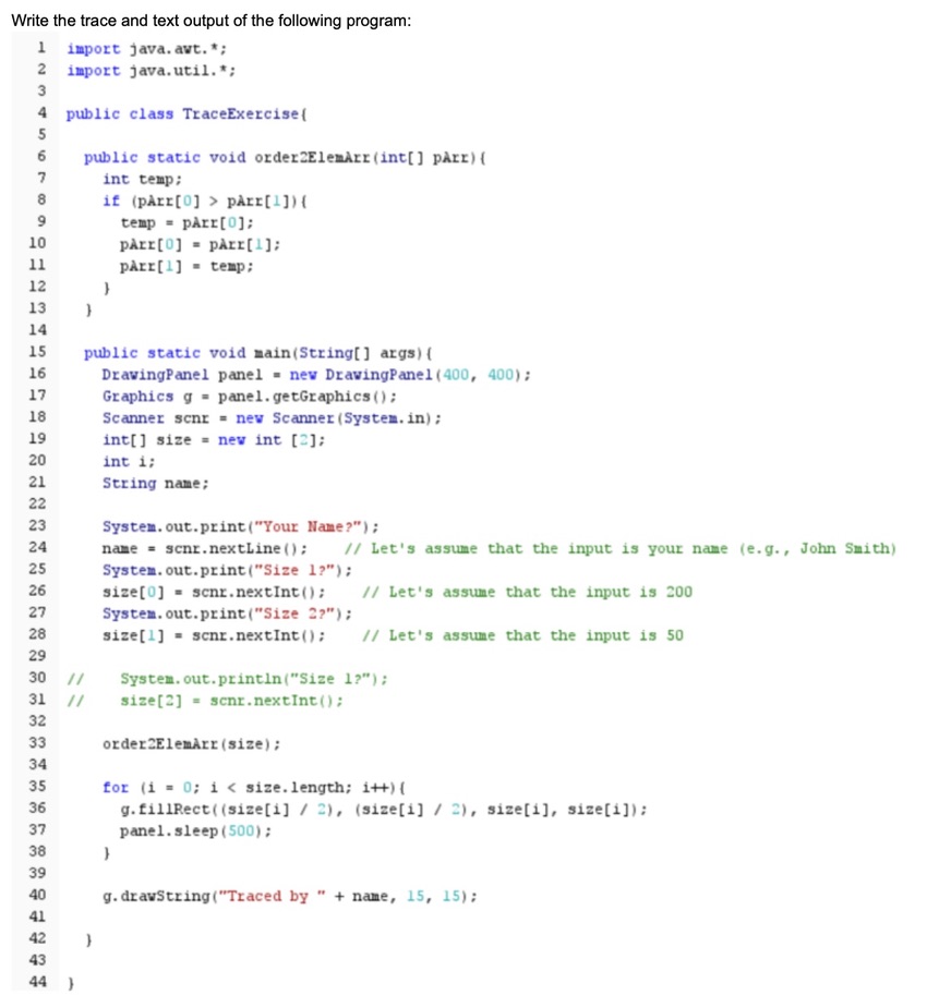 Solved he trace and text output of the following program: | Chegg.com