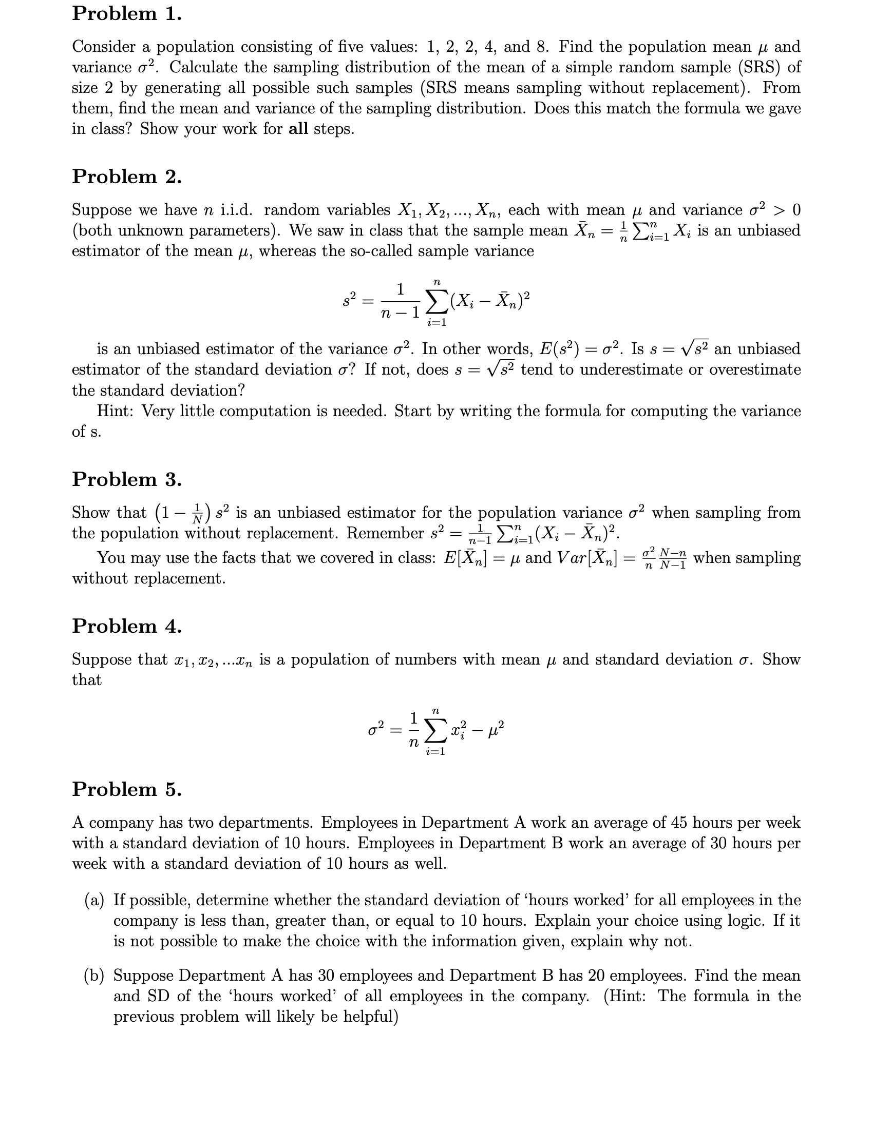 Solved Problem 1. Consider a population consisting of five | Chegg.com