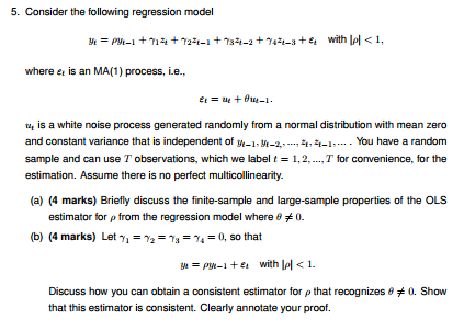 Solved 5. Consider the following regression model 2 = -1 | Chegg.com