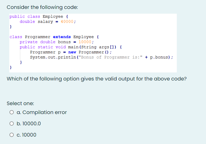 Solved Consider the following code: public class Employee ! | Chegg.com