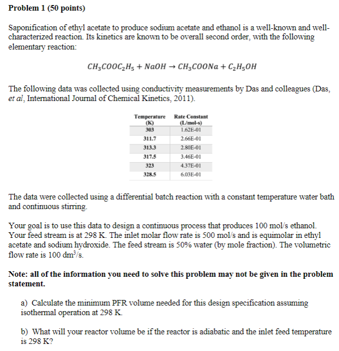 Saponification of ethyl acetate to produce sodium | Chegg.com