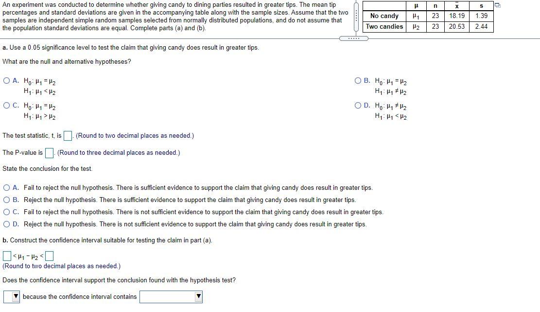 Solved S D An experiment was conducted to determine whether | Chegg.com