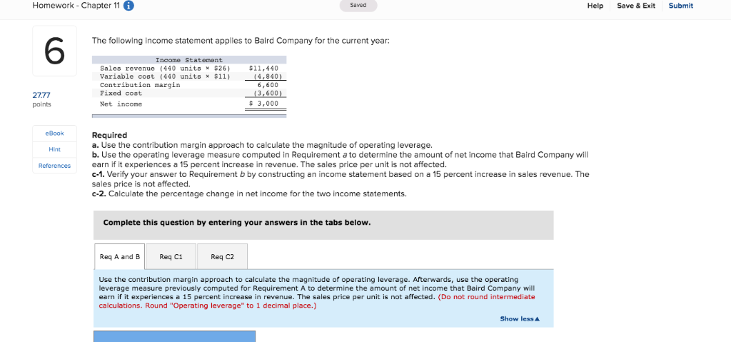 Solved Homework - Chapter 11 6 Saved Help Save & Exit Submit | Chegg.com