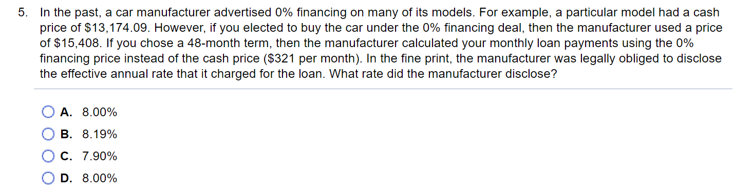 Solved In the past, a car manufacturer advertised 0% | Chegg.com