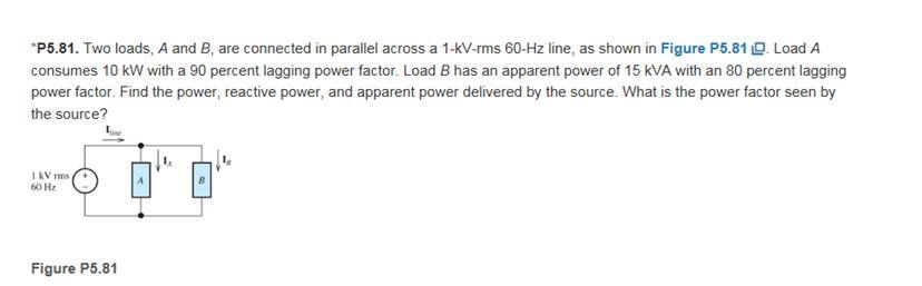 Solved *P5.81. Two Loads, A And B, Are Connected In Parallel | Chegg.com