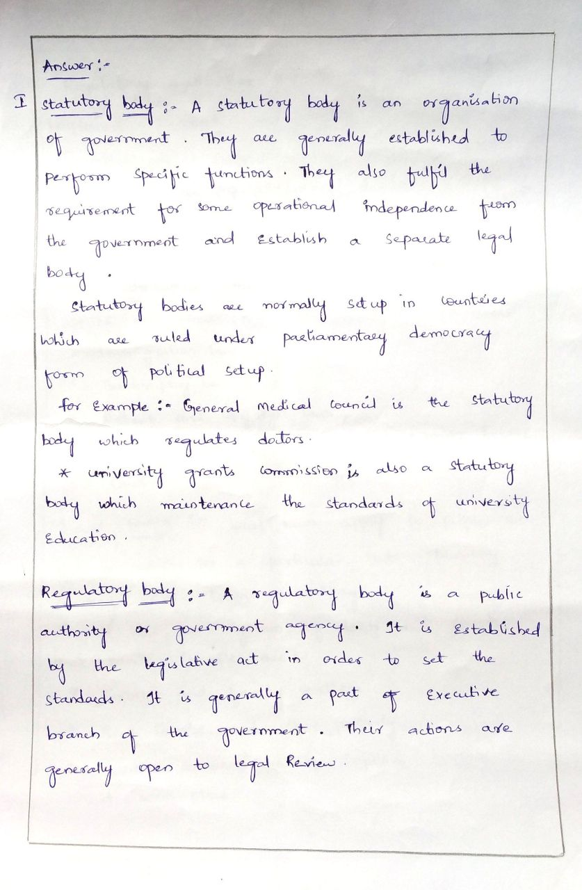 Question: (1) Ldentify And Explain The Function Of The Different Stautory  And Regulatory Bodies On The Fede... - Essay Streak