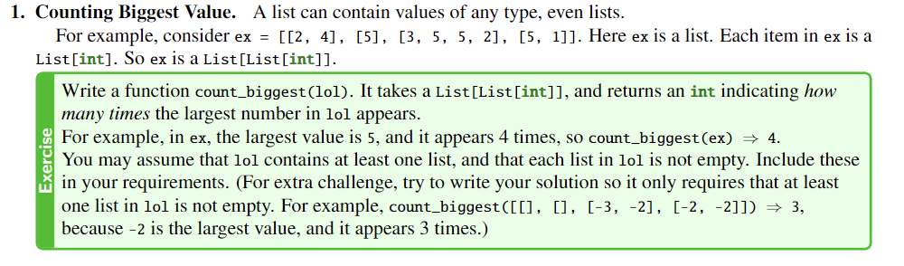 Solved 1. Counting Biggest Value. A list can contain values | Chegg.com