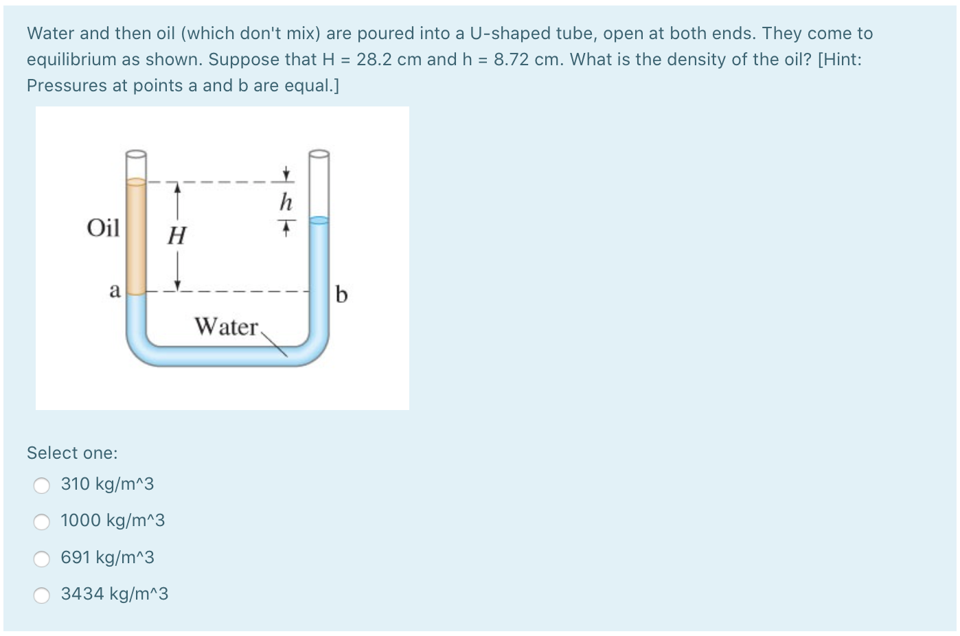 Solved Water and then oil (which don't mix) are poured into | Chegg.com