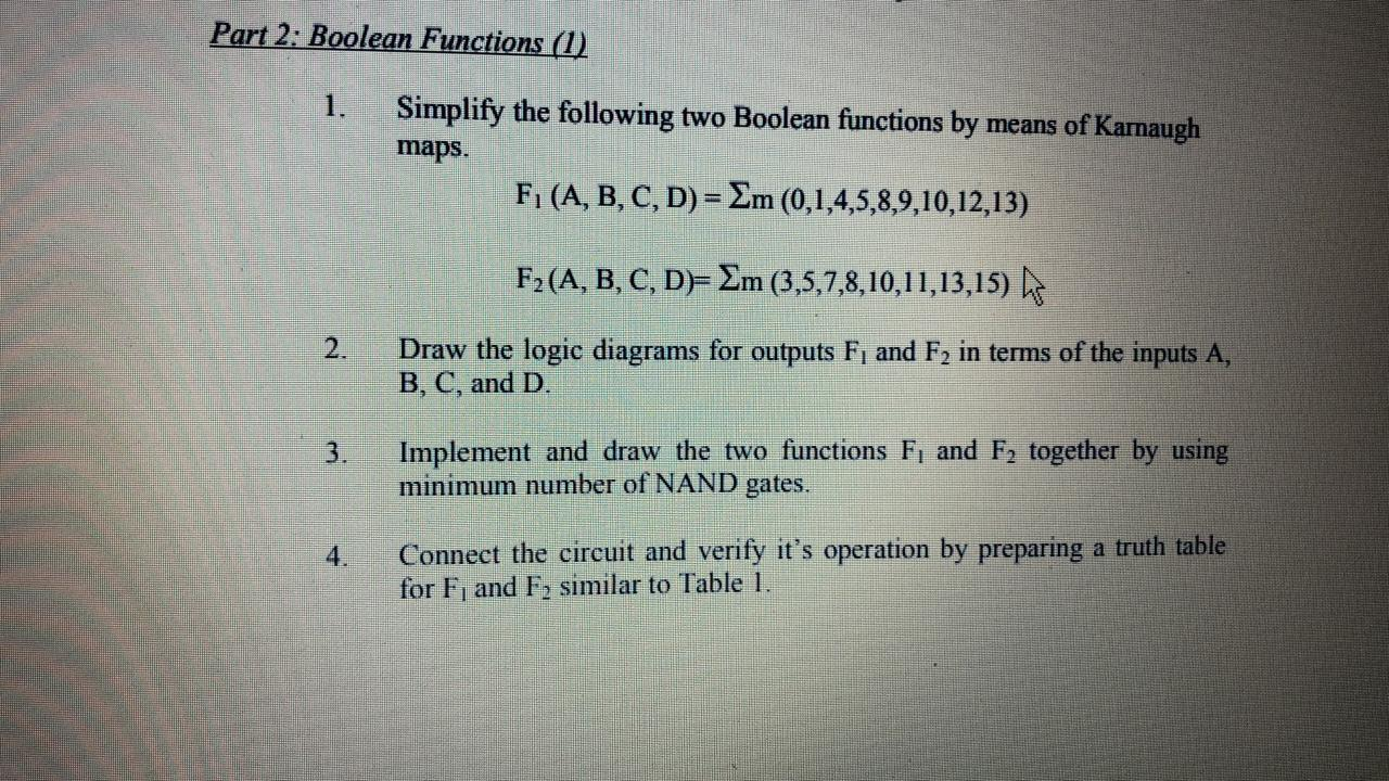 Solved Part 2: Boolean Functions (1) 1. Simplify the | Chegg.com