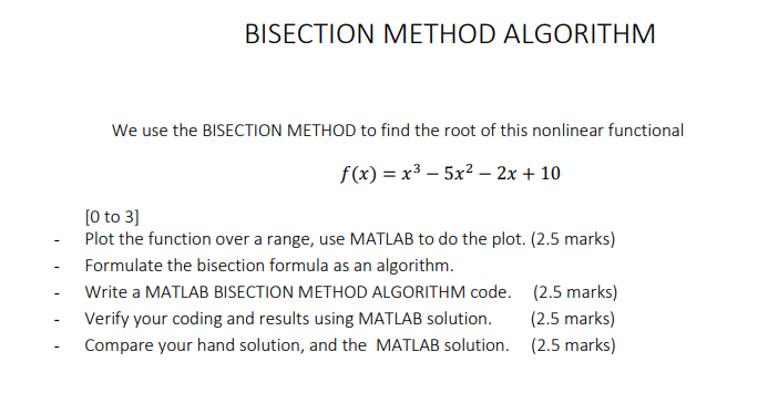 Solved BISECTION METHOD ALGORITHM. We Use The BISECTION | Chegg.com