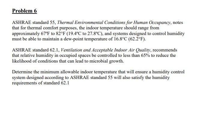 Solved Problem 6 ASHRAE standard 55, Thermal Environmental | Chegg.com