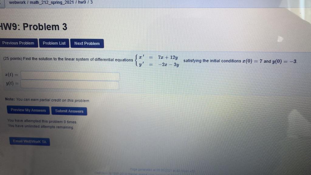 Solved webwork I math_212_spring_2021 / hw9 / 3 W9: Problem | Chegg.com